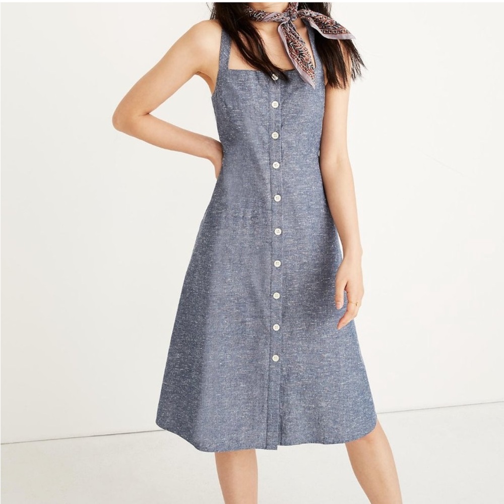 Madewell Chambray Tank Button-Front Midi Dress